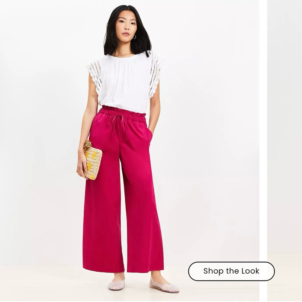 NEW LOFT Breezy Wide Leg Ankle Pants in Twill, Size Large